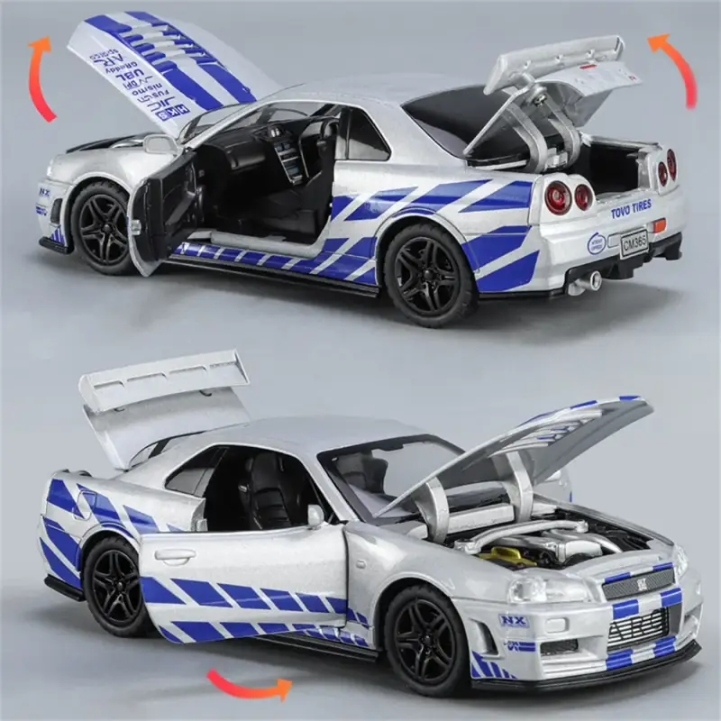 Nissan Skyline GTR R34 Ares 1:32 Model Samochodu Metalowy Dźwięk i Światło