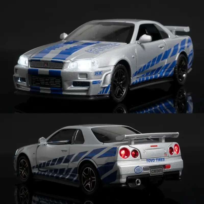 Nissan Skyline GTR R34 Ares 1:32 Model Samochodu Metalowy Dźwięk i Światło