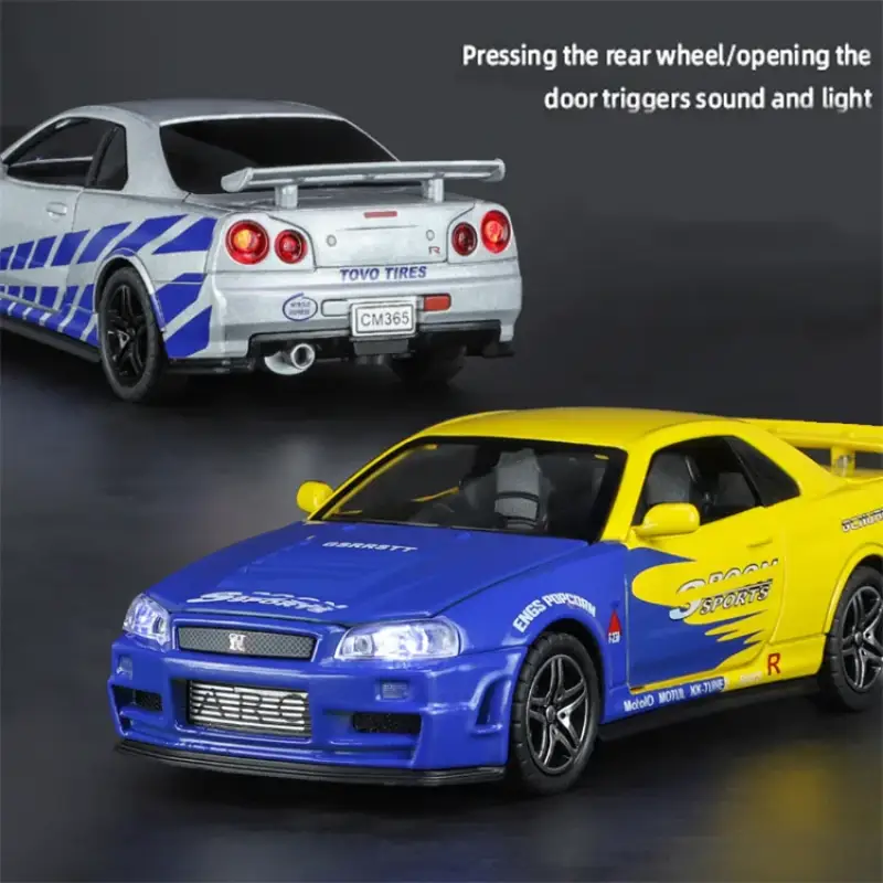 Nissan Skyline GTR R34 Ares 1:32 Model Samochodu Metalowy Dźwięk i Światło
