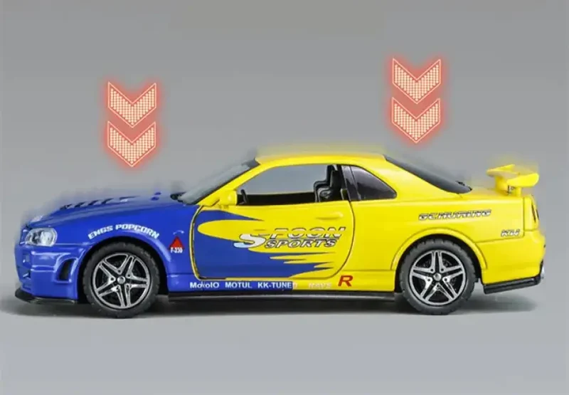 Nissan Skyline GTR R34 Ares 1:32 Model Samochodu Metalowy Dźwięk i Światło