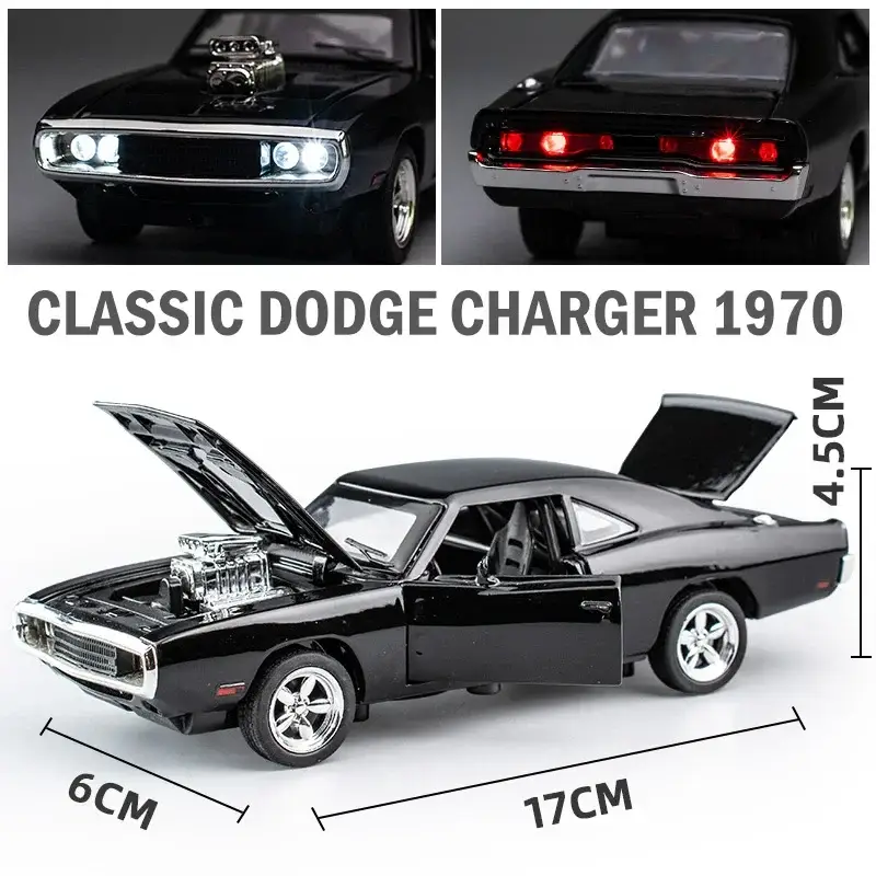 Dodge Charger 1970 1:32 Model Samochodu Metalowy Dźwięk i Światło