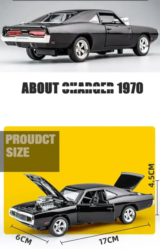 Dodge Charger 1970 1:32 Model Samochodu Metalowy Dźwięk i Światło
