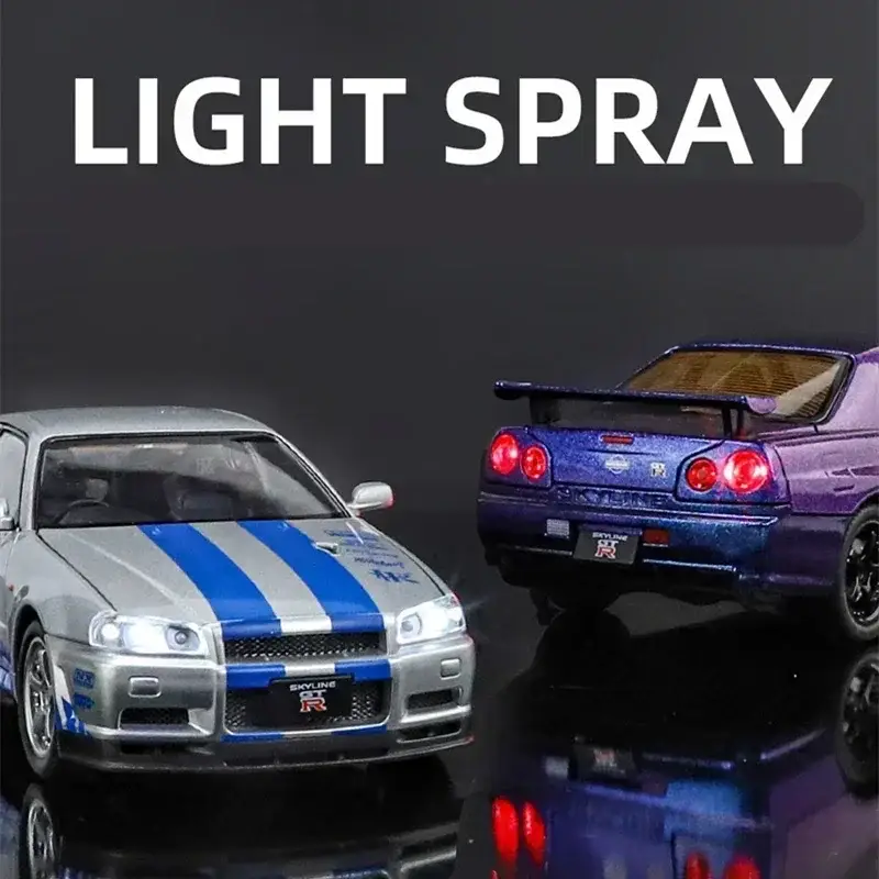 Nissan Skyline GTR R34 1:24 Model Samochodu Metalowy Dźwięk i Światło