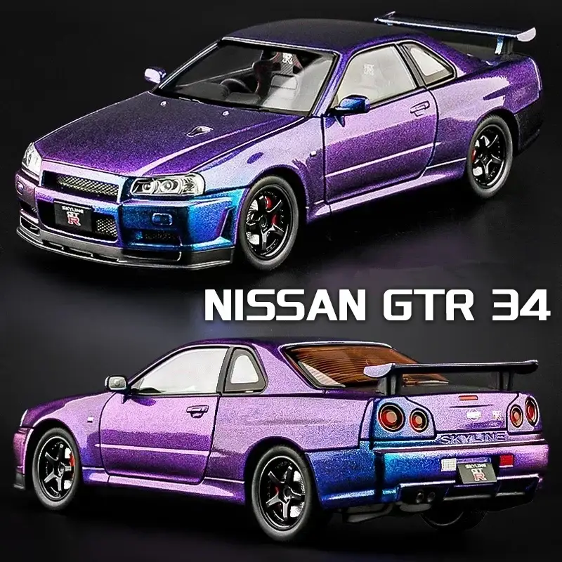 Nissan Skyline GTR R34 1:24 Model Samochodu Metalowy Dźwięk i Światło