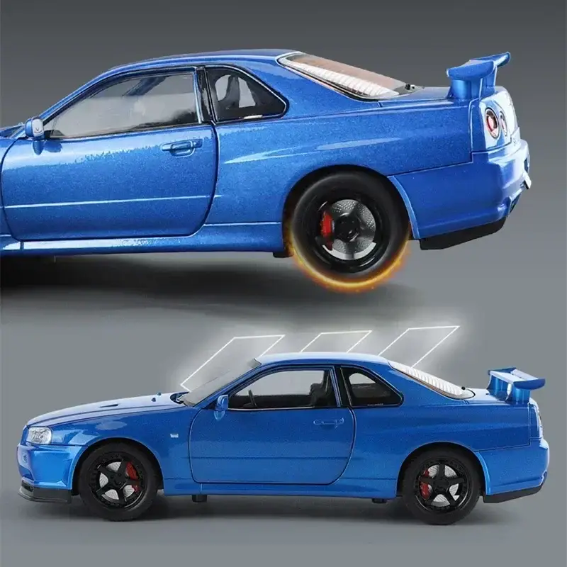 Nissan Skyline GTR R34 1:24 Model Samochodu Metalowy Dźwięk i Światło