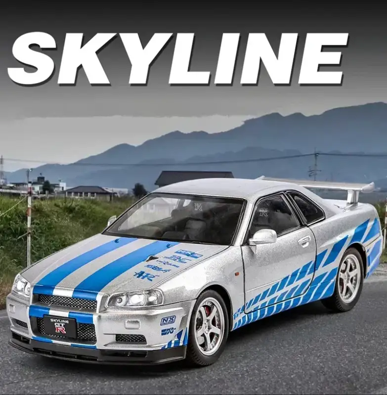 Nissan Skyline GTR R34 1:24 Model Samochodu Metalowy Dźwięk i Światło