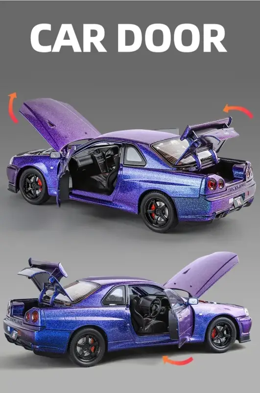 Nissan Skyline GTR R34 1:24 Model Samochodu Metalowy Dźwięk i Światło