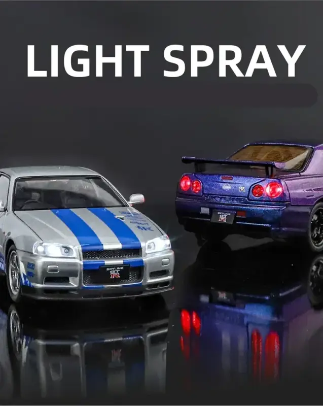Nissan Skyline GTR R34 1:24 Model Samochodu Metalowy Dźwięk i Światło