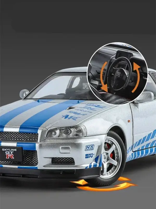 Nissan Skyline GTR R34 1:24 Model Samochodu Metalowy Dźwięk i Światło