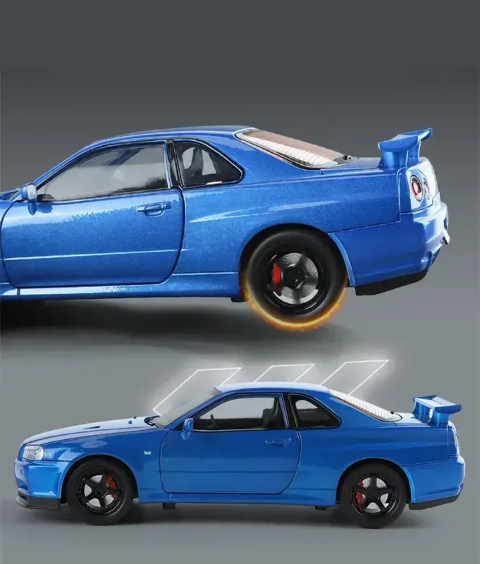 Nissan Skyline GTR R34 1:24 Model Samochodu Metalowy Dźwięk i Światło