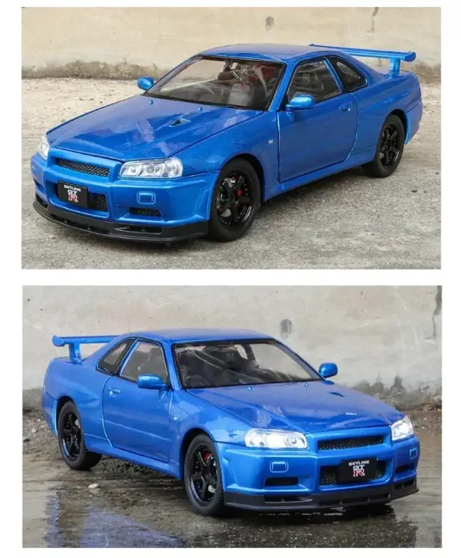 Nissan Skyline GTR R34 1:24 Model Samochodu Metalowy Dźwięk i Światło