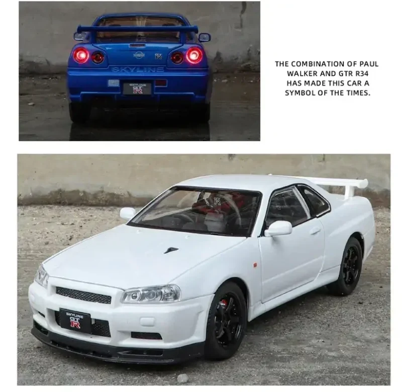 Nissan Skyline GTR R34 1:24 Model Samochodu Metalowy Dźwięk i Światło