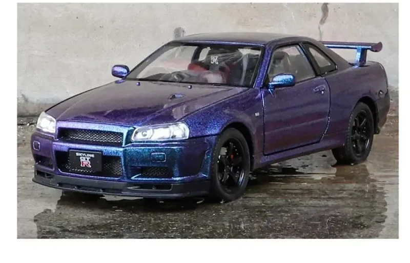 Nissan Skyline GTR R34 1:24 Model Samochodu Metalowy Dźwięk i Światło