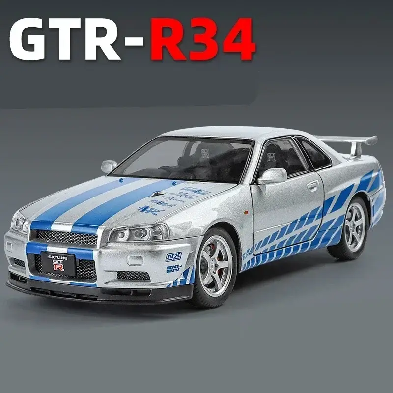 Nissan Skyline GTR R34 1:24 Model Samochodu Metalowy Dźwięk i Światło