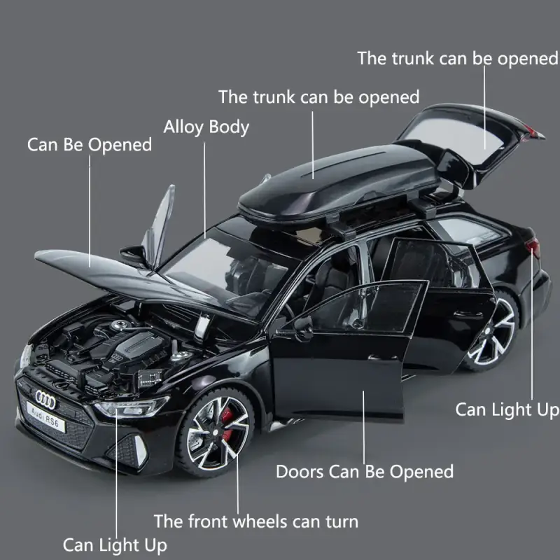 Audi RS6 1:32 Model Samochodu Metalowy Otwierane Drzwi Dźwięk