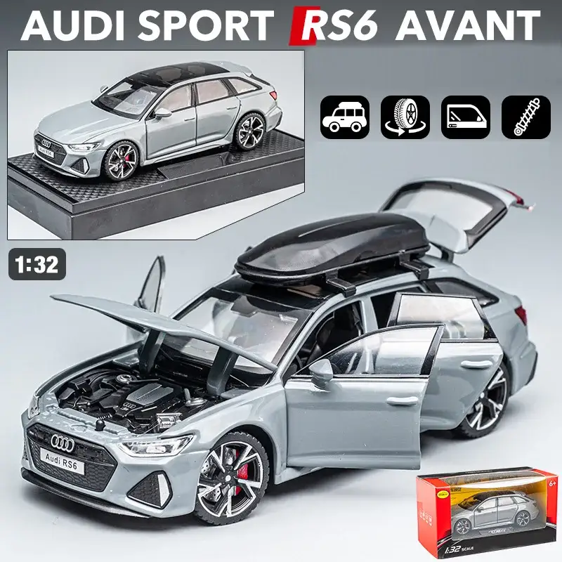 Audi RS6 1:32 Model Samochodu Metalowy Otwierane Drzwi Dźwięk