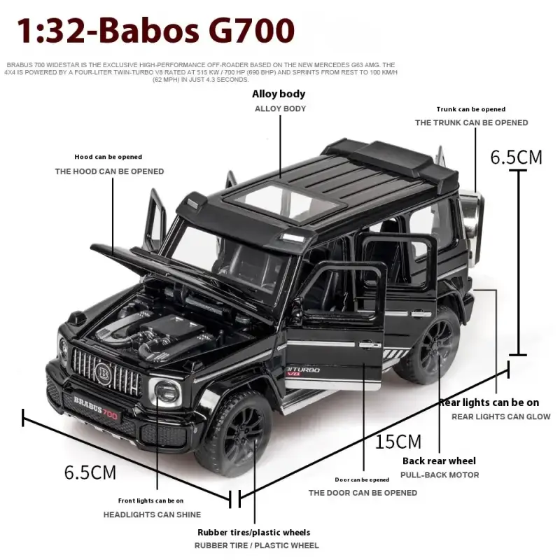 Mercedes-Benz G700 1:32 Model Samochodu Metalowy Dźwięk i Światło