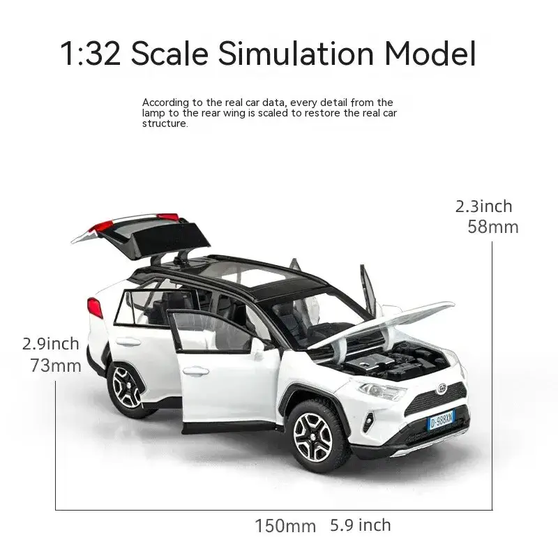 Toyota RAV4 1:32 Model Samochodu Metalowy Dźwięk i Światło