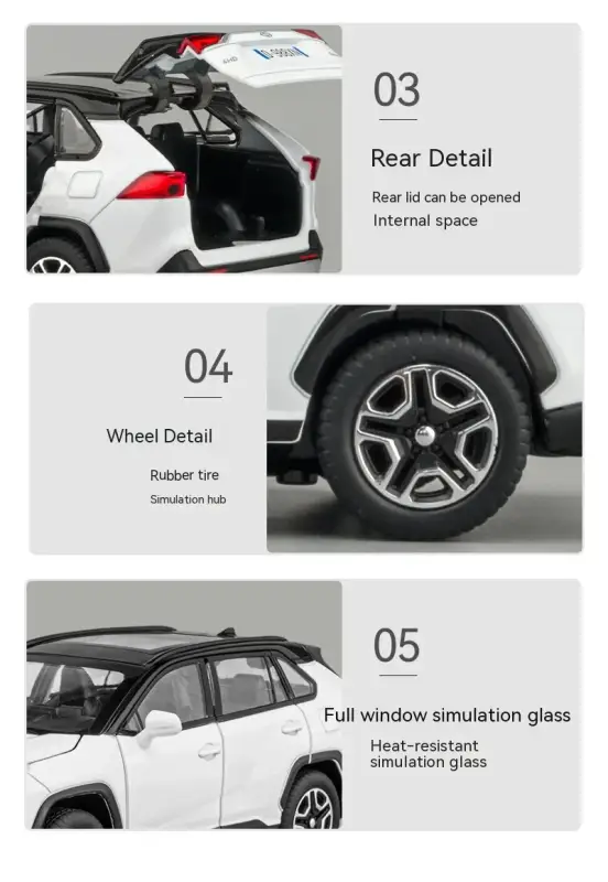 Toyota RAV4 1:32 Model Samochodu Metalowy Dźwięk i Światło