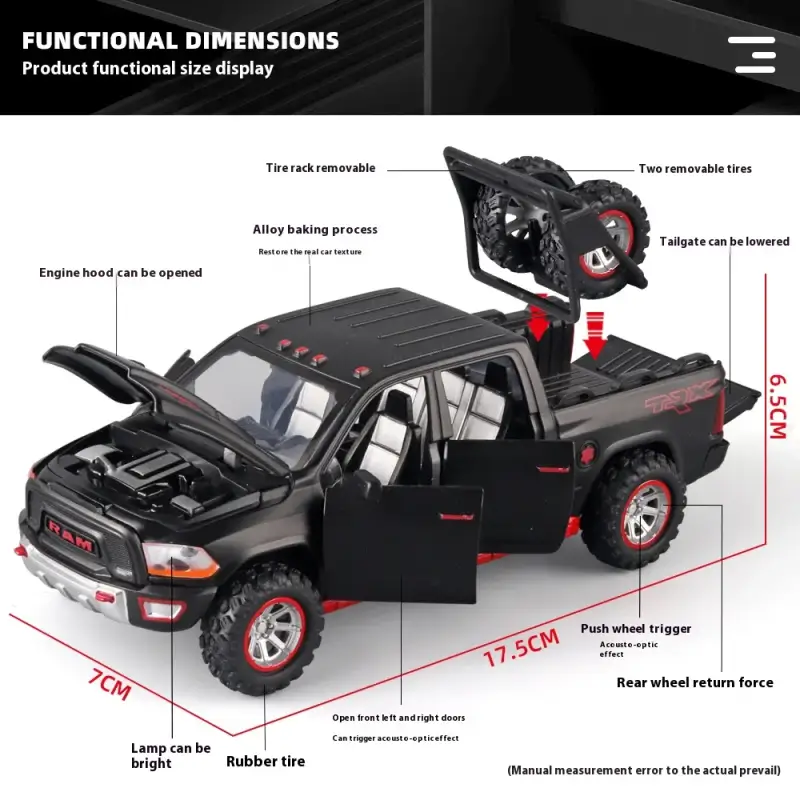 RAM Pickup Truck 1:32 Model Samochodu Metalowy Dźwięk i Światło