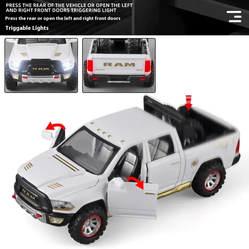 RAM Pickup Truck 1:32 Model Samochodu Metalowy Dźwięk i Światło