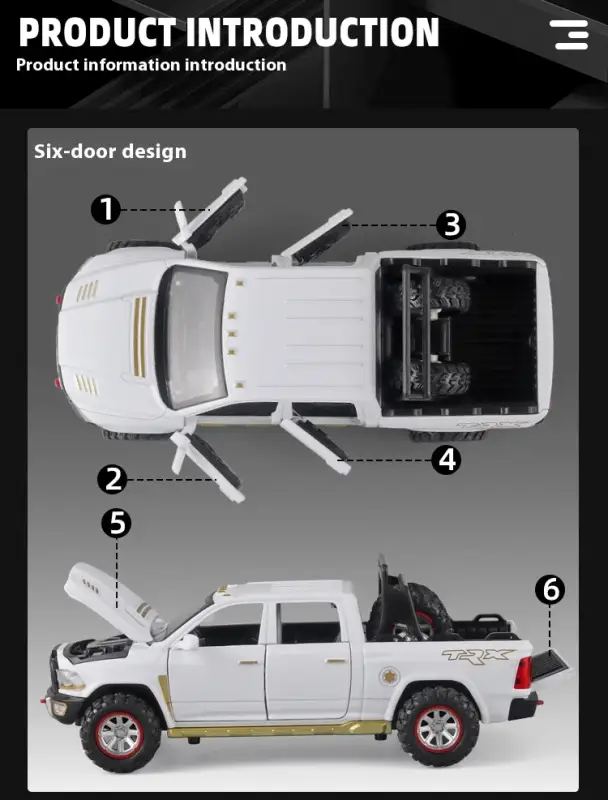 RAM Pickup Truck 1:32 Model Samochodu Metalowy Dźwięk i Światło