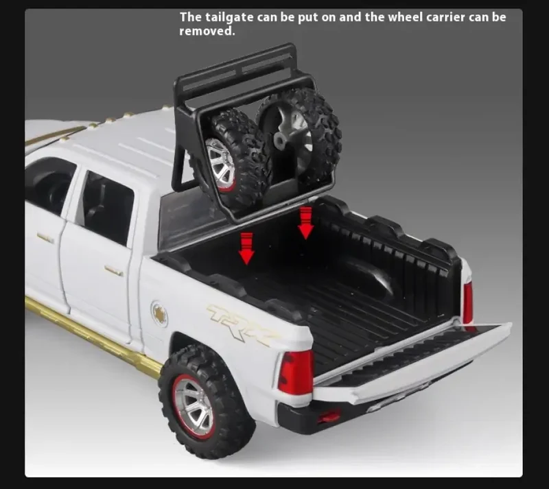 RAM Pickup Truck 1:32 Model Samochodu Metalowy Dźwięk i Światło