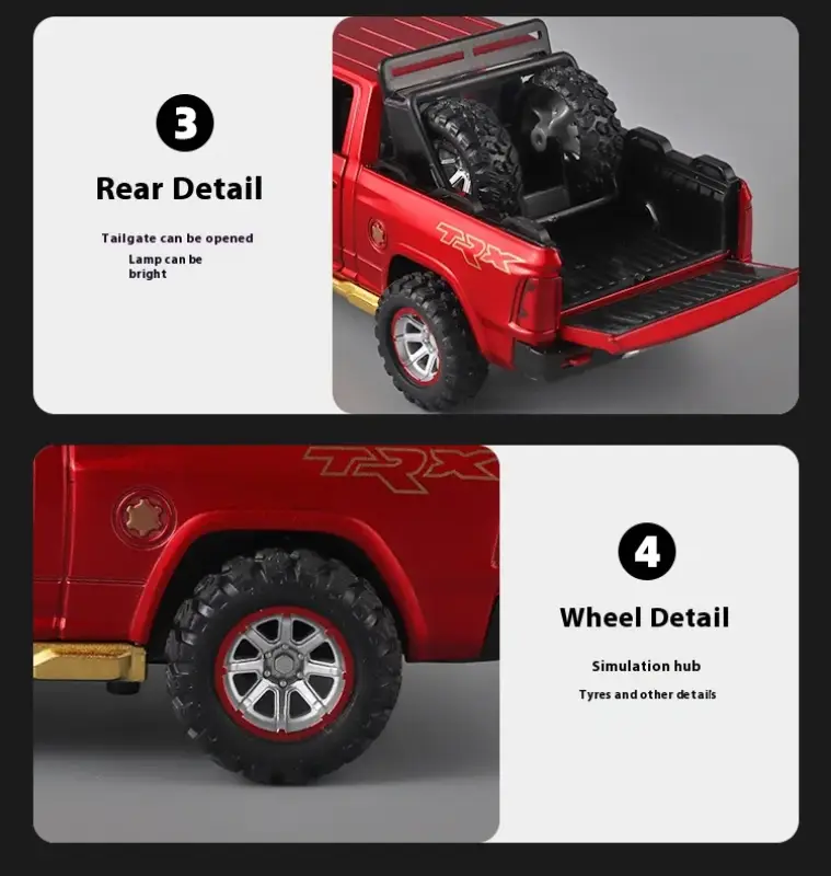 RAM Pickup Truck 1:32 Model Samochodu Metalowy Dźwięk i Światło