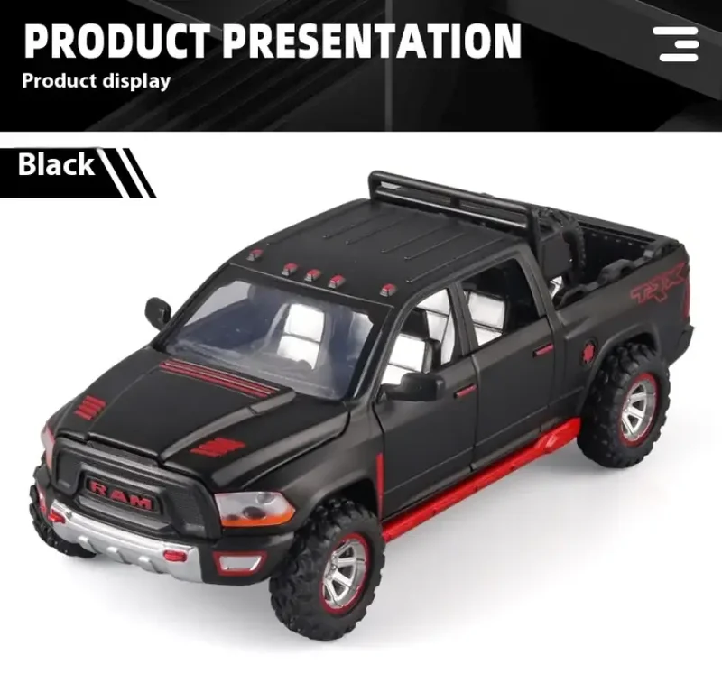 RAM Pickup Truck 1:32 Model Samochodu Metalowy Dźwięk i Światło