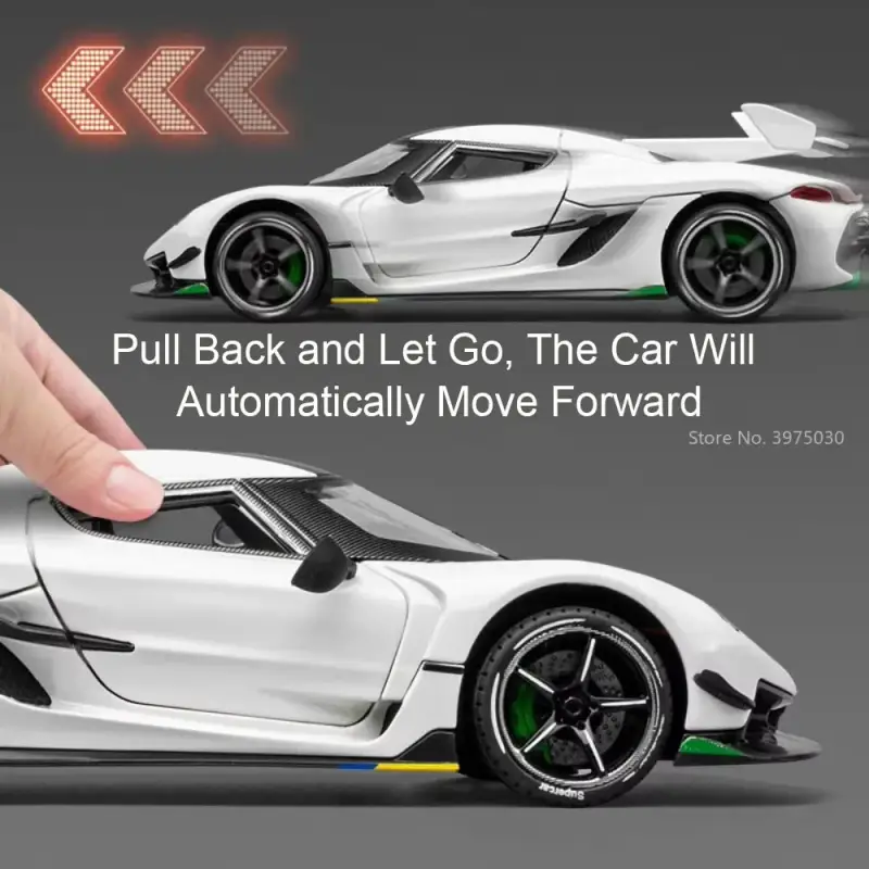 Koenigsegg Jesko 1:24 Model Samochodu Metalowy Otwierane Drzwi Mechanizm Cofania