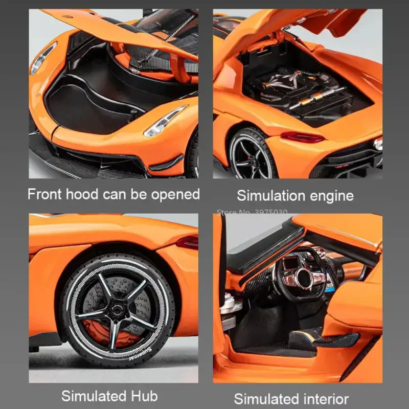 Koenigsegg Jesko 1:24 Model Samochodu Metalowy Otwierane Drzwi Mechanizm Cofania