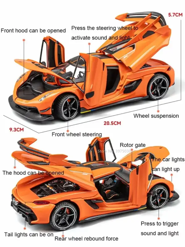 Koenigsegg Jesko 1:24 Model Samochodu Metalowy Otwierane Drzwi Mechanizm Cofania