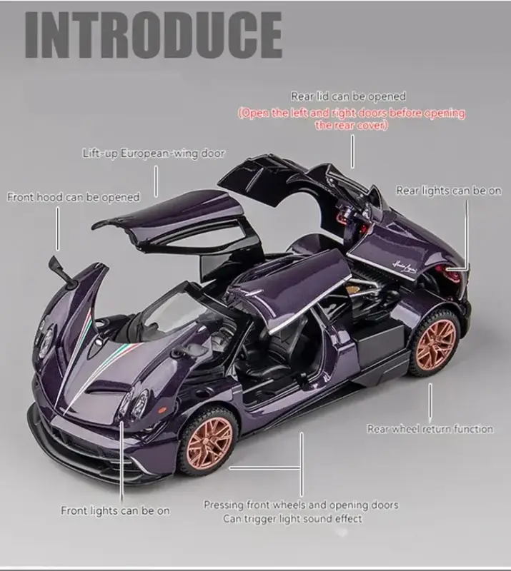 Pagani Huayra 1:32 Model Samochodu Metalowy Dźwięk i Światło