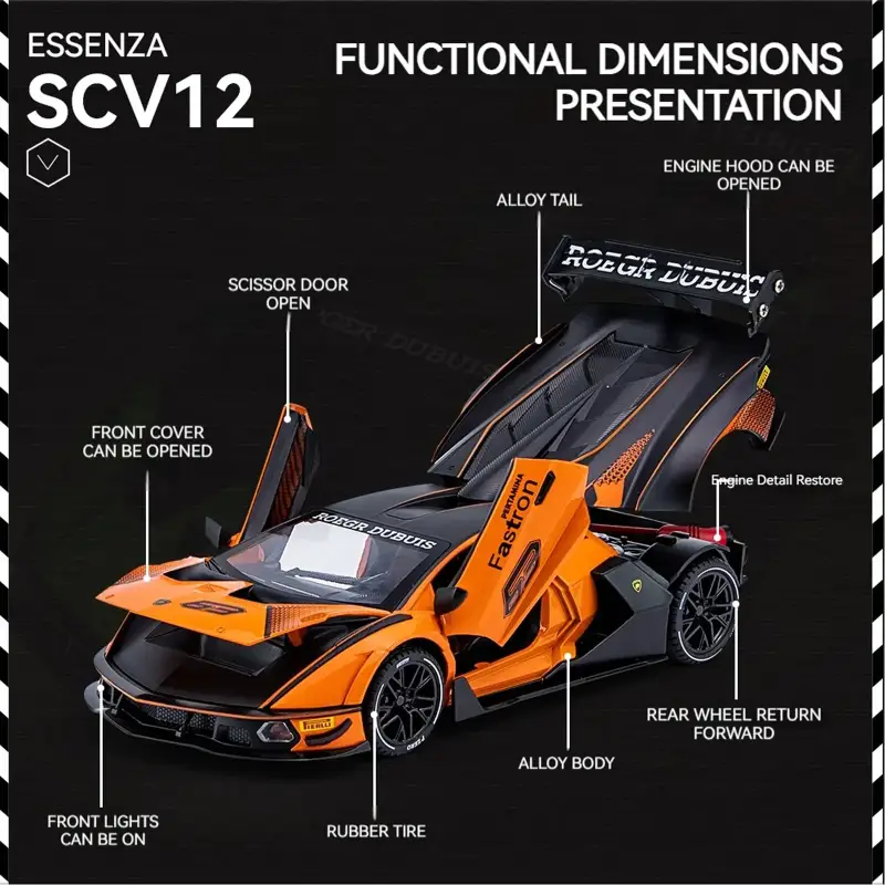 Lamborghini SCV12 1:24 Model Samochodu Metalowy Dźwięk i Światło