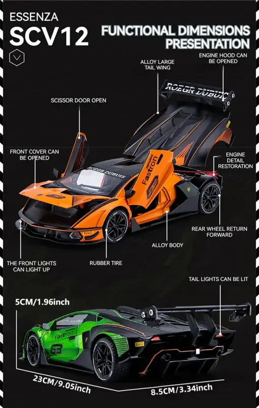 Lamborghini SCV12 1:24 Model Samochodu Metalowy Dźwięk i Światło
