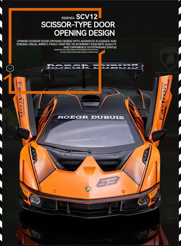 Lamborghini SCV12 1:24 Model Samochodu Metalowy Dźwięk i Światło