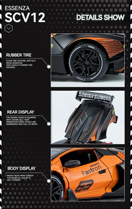 Lamborghini SCV12 1:24 Model Samochodu Metalowy Dźwięk i Światło