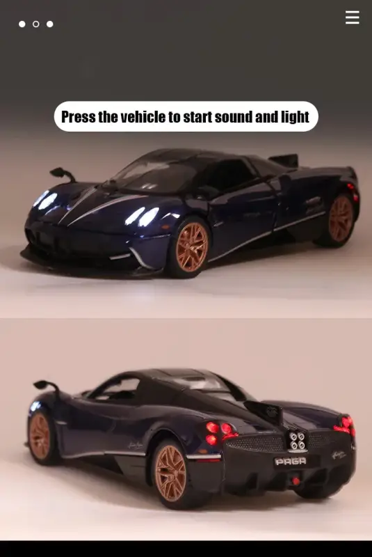 Pagani Huayra 1:32 Model Samochodu Metalowy Dźwięk i Światło