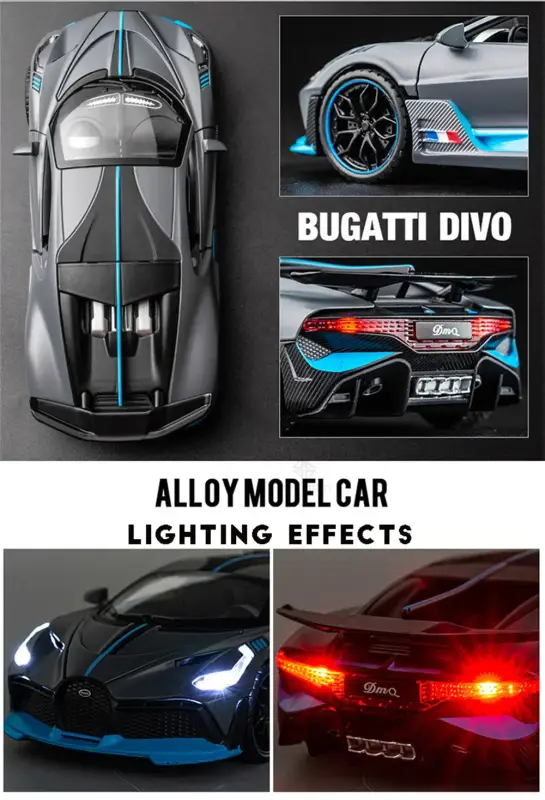 Bugatti Divo 1:32 Model Samochodu Metalowy Światło