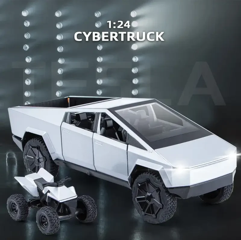 Tesla Cybertruck 1:24 Model Samochodu Metalowy Dźwięk i Światło