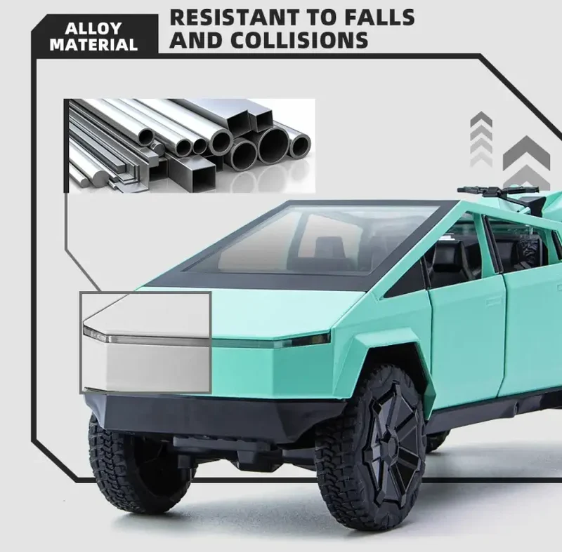 Tesla Cybertruck 1:24 Model Samochodu Metalowy Dźwięk i Światło