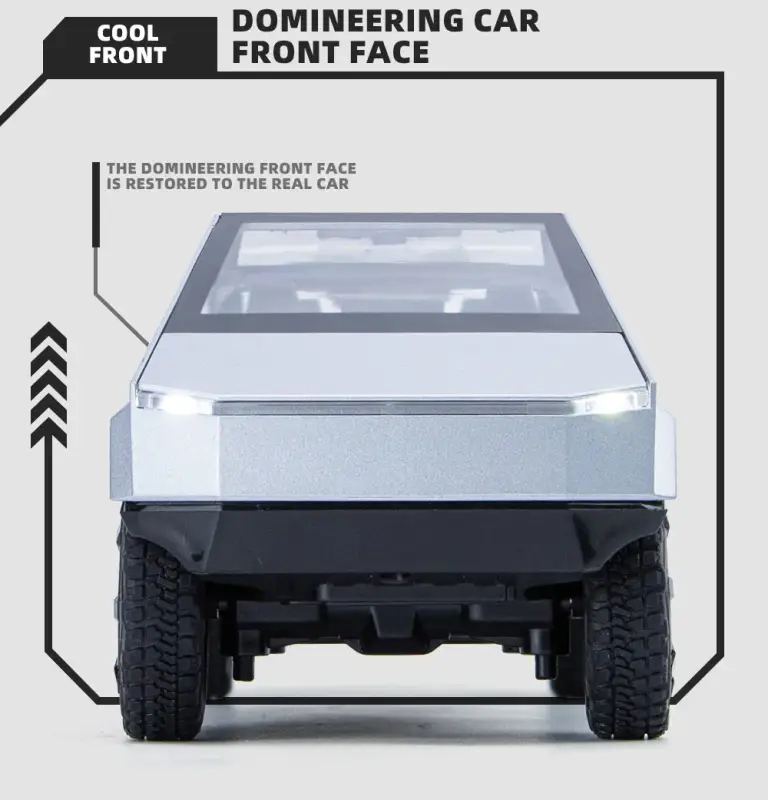 Tesla Cybertruck 1:24 Model Samochodu Metalowy Dźwięk i Światło