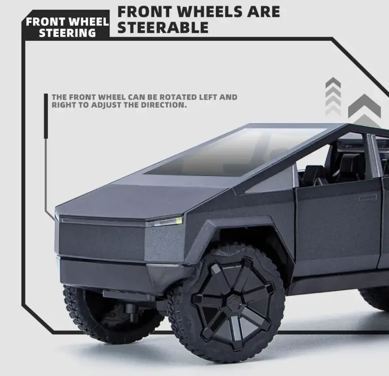Tesla Cybertruck 1:24 Model Samochodu Metalowy Dźwięk i Światło