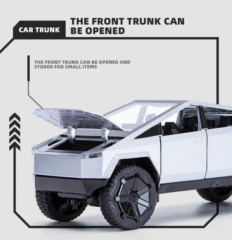 Tesla Cybertruck 1:24 Model Samochodu Metalowy Dźwięk i Światło
