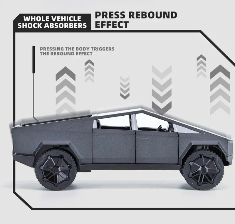 Tesla Cybertruck 1:24 Model Samochodu Metalowy Dźwięk i Światło