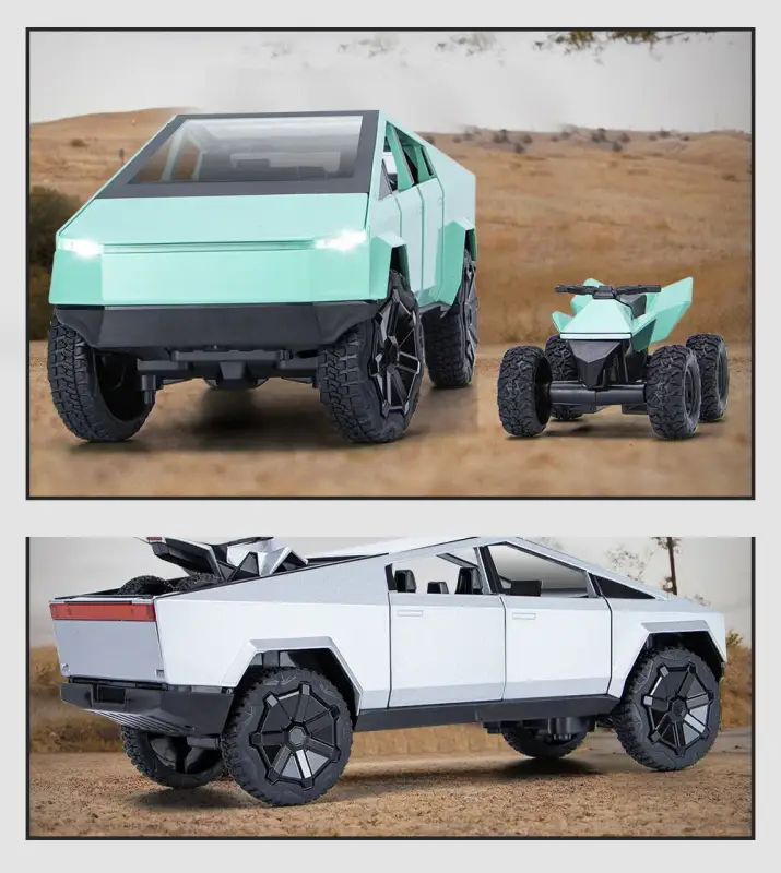 Tesla Cybertruck 1:24 Model Samochodu Metalowy Dźwięk i Światło