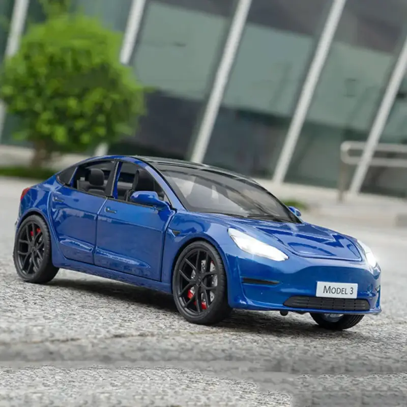 Tesla Model 3 1:24 Model Samochodu Metalowy Dźwięk i Światło