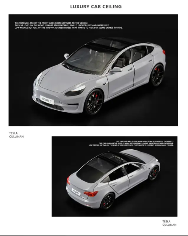 Tesla Model 3 1:24 Model Samochodu Metalowy Dźwięk i Światło