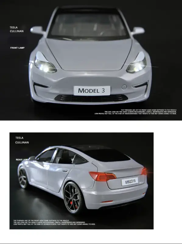 Tesla Model 3 1:24 Model Samochodu Metalowy Dźwięk i Światło