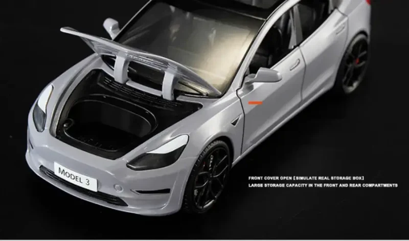 Tesla Model 3 1:24 Model Samochodu Metalowy Dźwięk i Światło